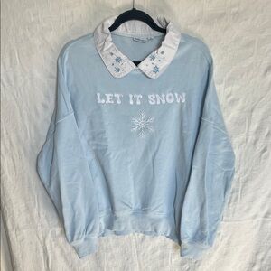 Doe "Let It Snow" Collared Sweatshirt with Snowflake Embroidery, Size S/M